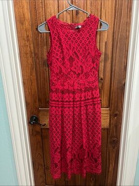 Red Lace Midi Dress by Tahari Sleeveless Floral Overlay